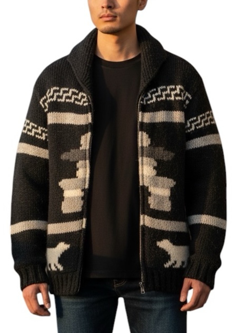 Northern Lifestyles Canada Adult Cowichan Wool Hand Made Zipper Sweater Jacket L